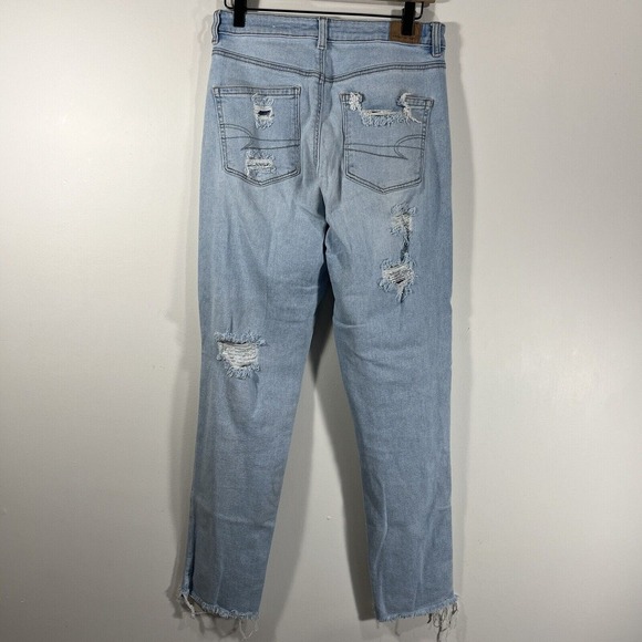 American Eagle Womens 8 Long‎ Highest Rise Mom Jean Distressed Downtown Raw Hem - Picture 7 of 10
